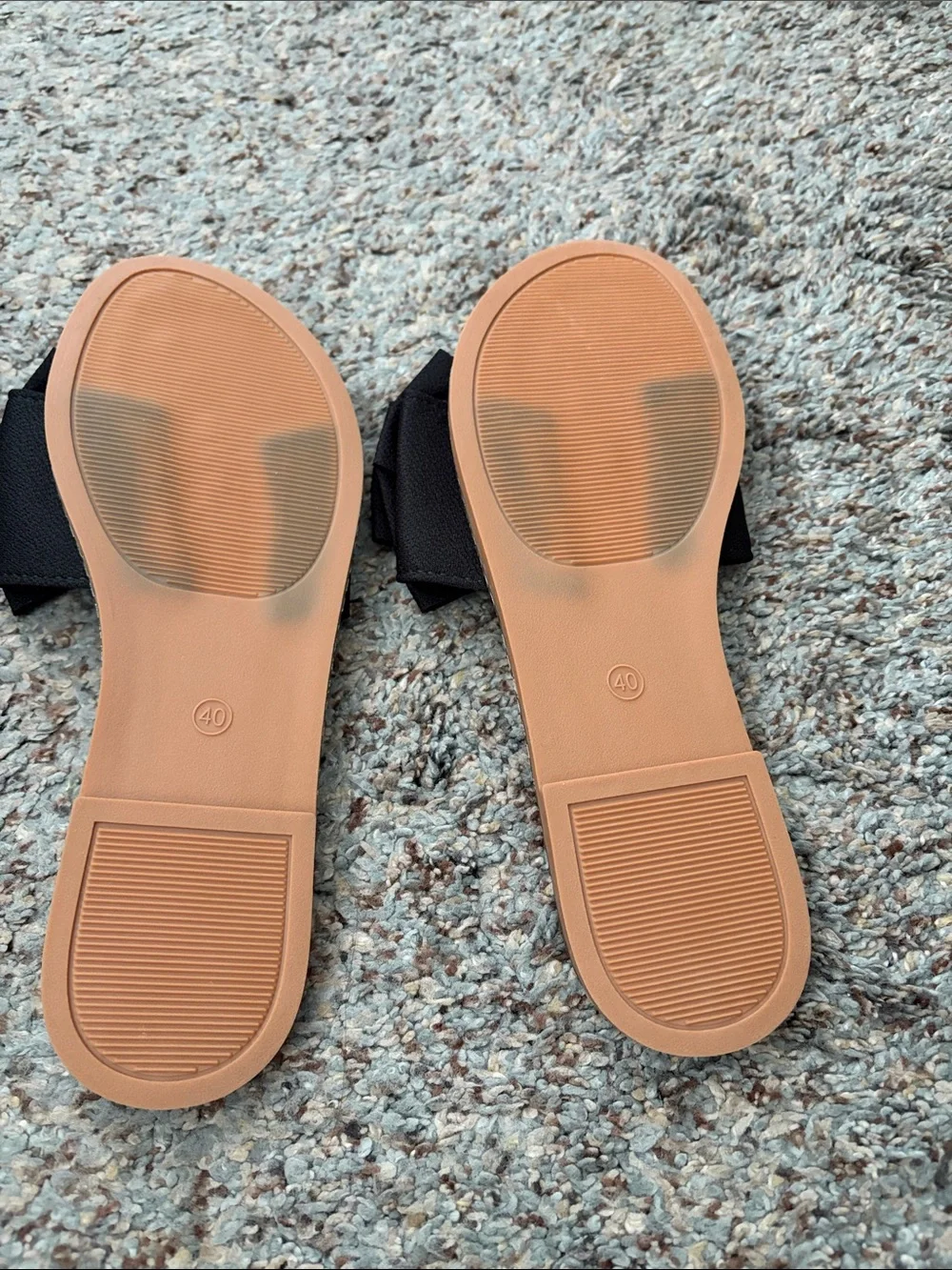 Brand new- never worn - Womens Black Bow Slide Sandals with Brown Footbed